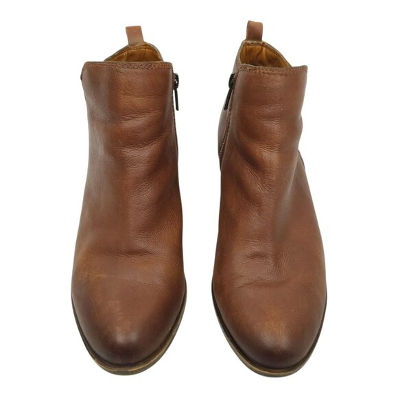 Lucky Brand Basel Ankle Boots Womens 10M Side Zip Toffee Leather Stacked Heel - Picture 9 of 16